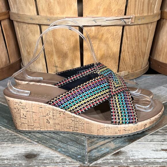 Skechers Cali Beverlee Delighted Multicolor Woven Cork Wedge Sandals Womens 10 - Picture 1 of 11